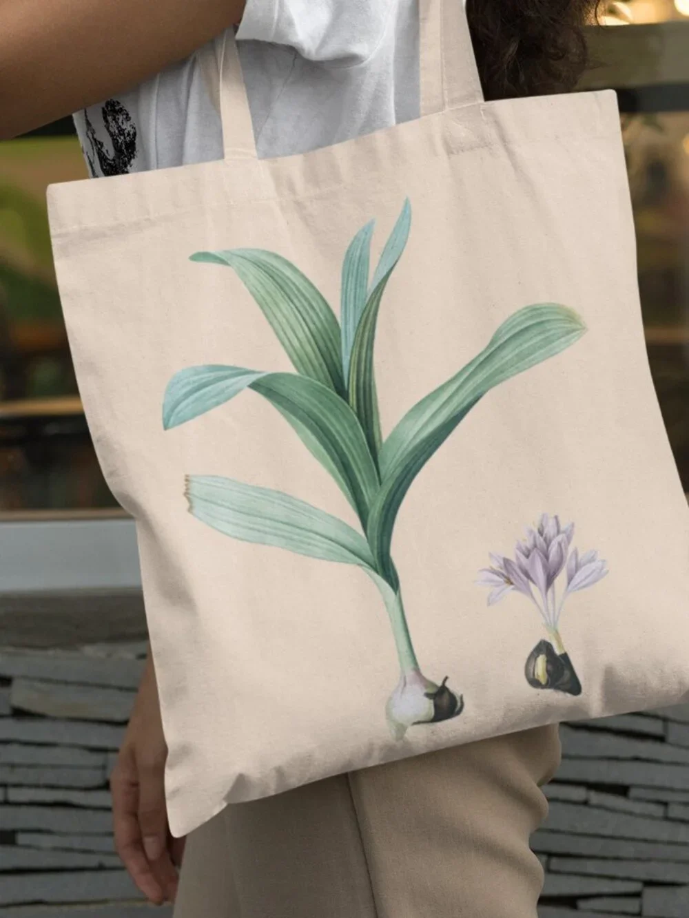 Autumn Crocus Vintage Floral Print Graphic Canvas Tote Bag